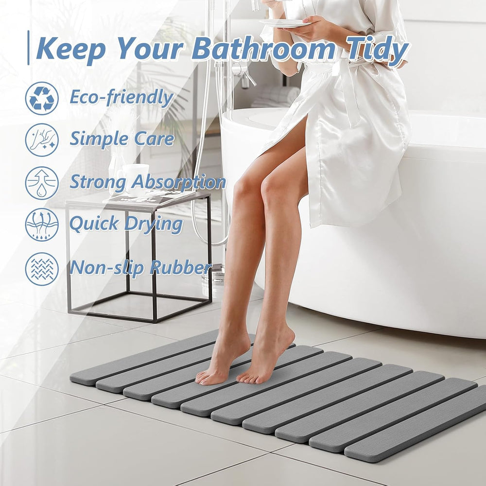 AWW Foldable Stone Bath Mat, Diatomaceous Quick Dry Shower Mat, Grey