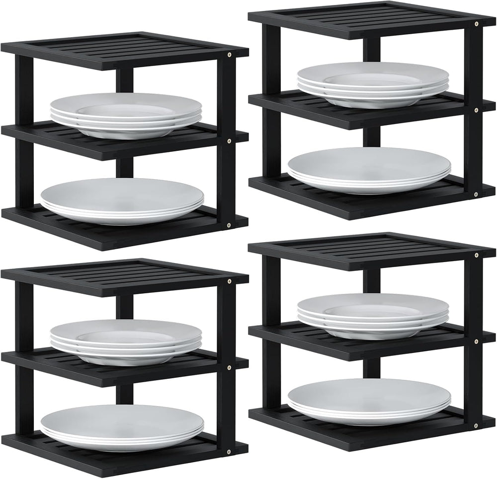 4 Pack Bamboo Corner Shelf,3 Tier Kitchen Cabinet Organizer for Plates and Di...
