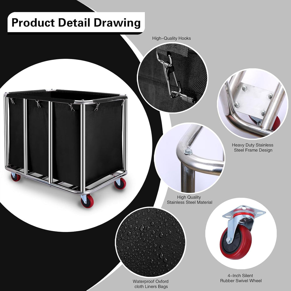 JJSMKCH Commercial Laundry cart with Wheels,440L Large Laundry cart,Black