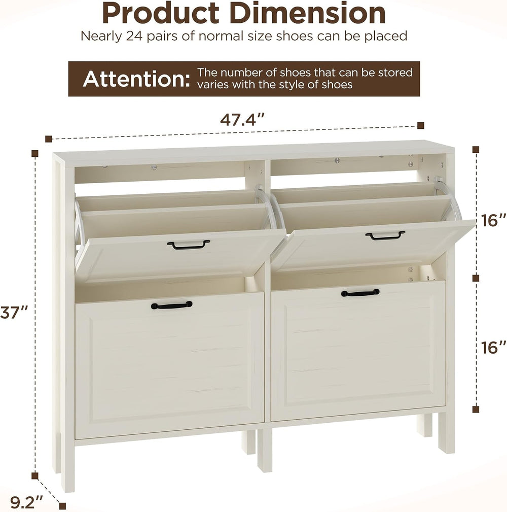 LOUVIXA Shoe Cabinet with 4 Flip Drawers, Narrow Shoe Storage Cabinet, Freest...