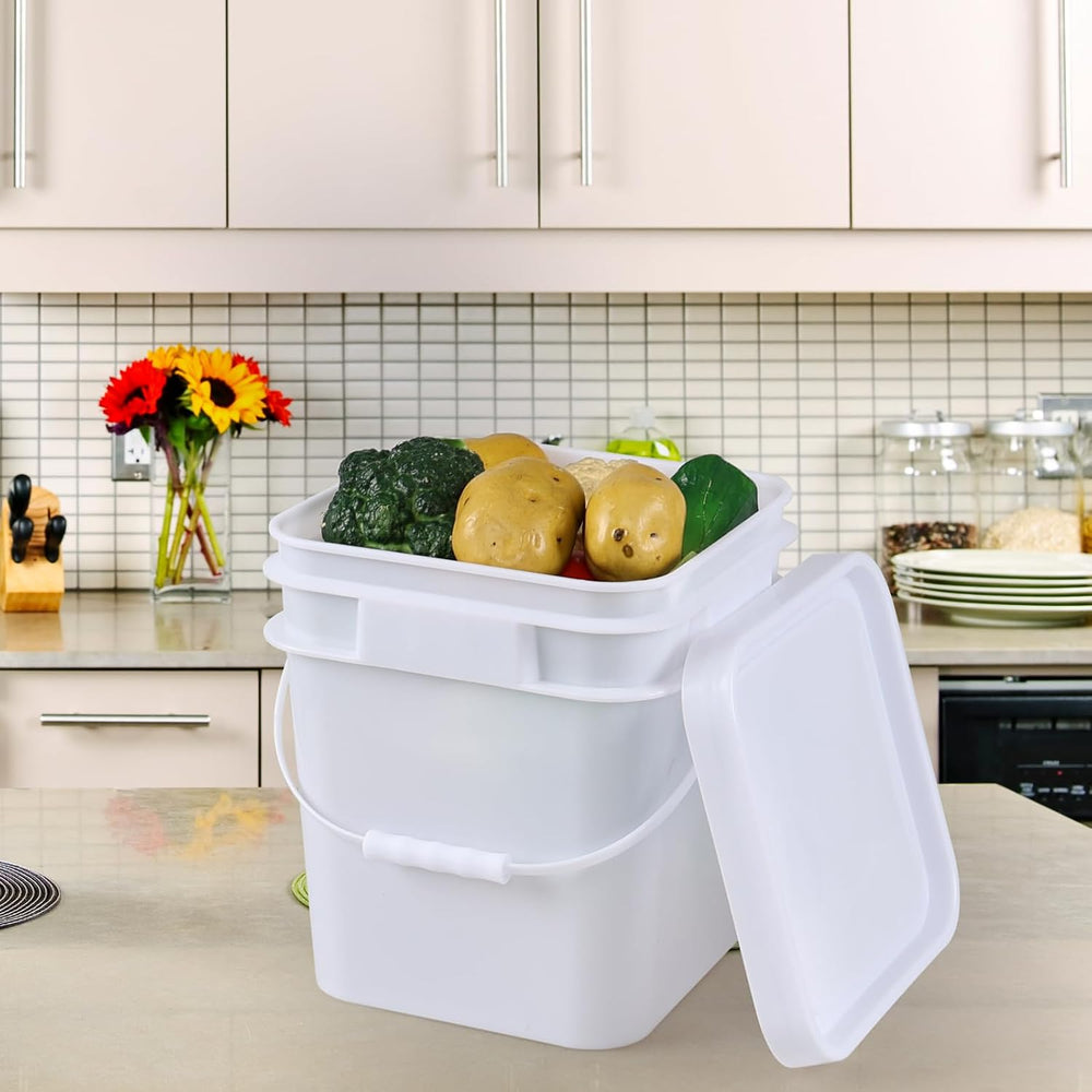 3 Gallon Plastic Square Storage Bucket, 4 Packs Food Grade Buckets with Lid, ...