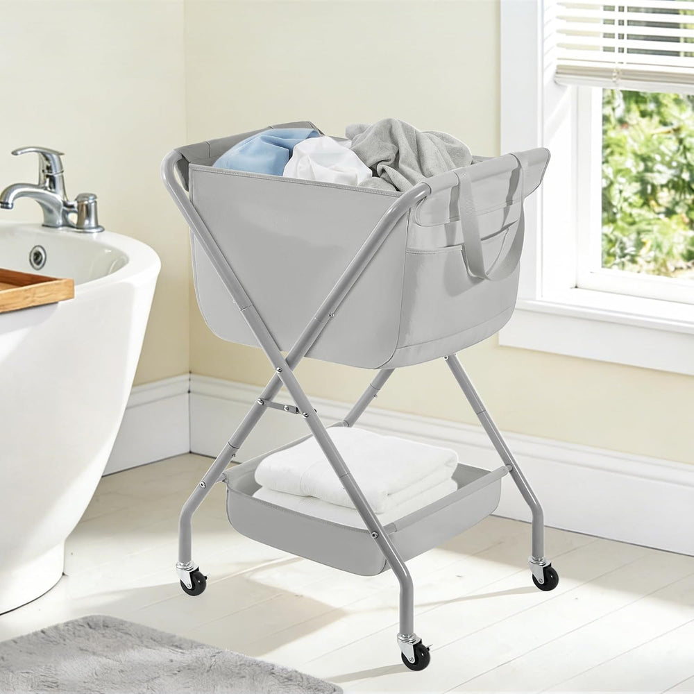 STORAGE MANIAC Collapsible Laundry Cart with Wheels 35.6"H Removable Can...