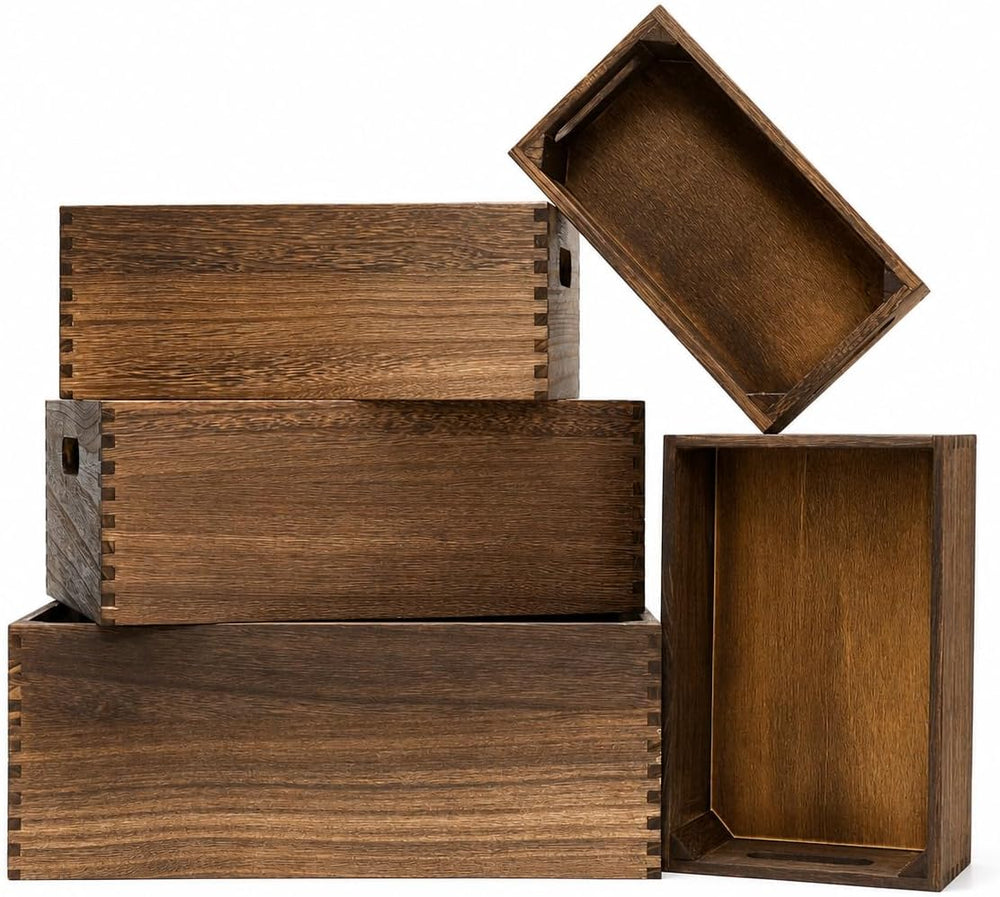 5 Pack Wooden Crates for Display Nesting Wood Crate for Storage with Handle
