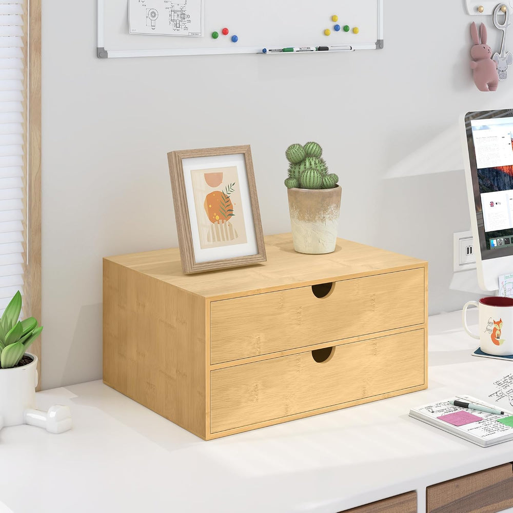 Bamboo Desk Drawer Organizer, Large Desktop Organizer with Drawers Tabletop S...