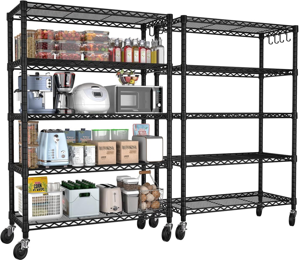 PrimeZone 74" H Wire Shelving 1250lbs 5 Tier Storage Shelves with Wheels