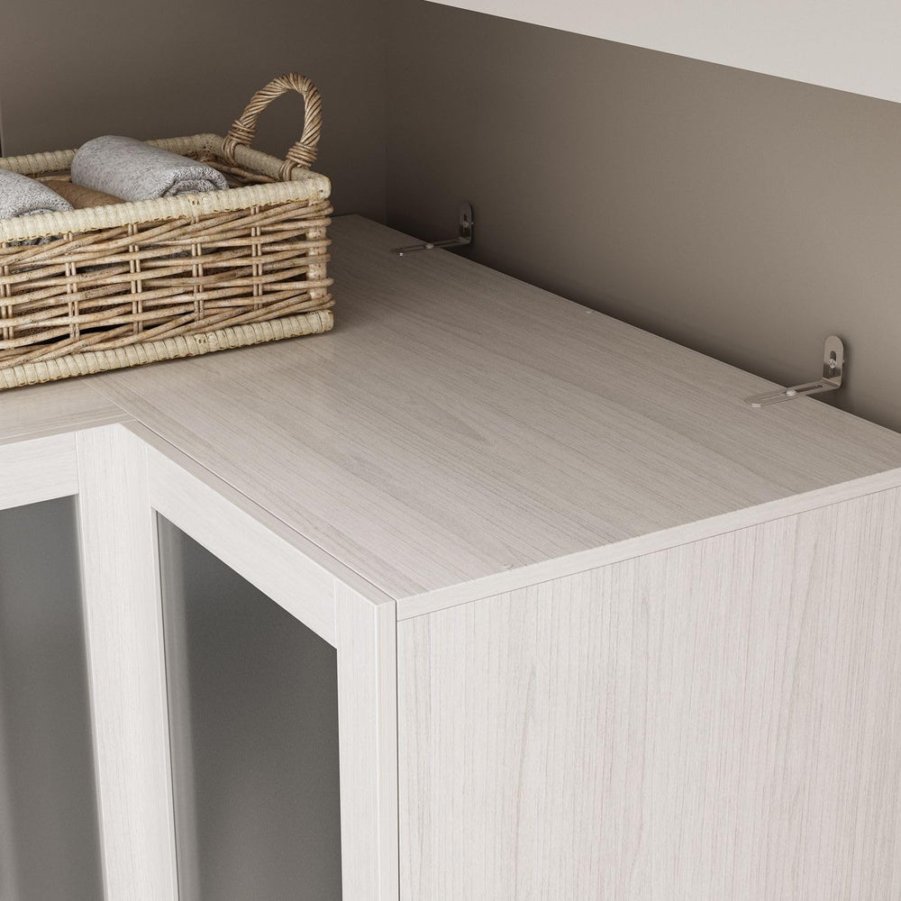 MOUMON Corner Wardrobe, L-Shaped Modern Bedroom Armoires with Frosted Glass D...