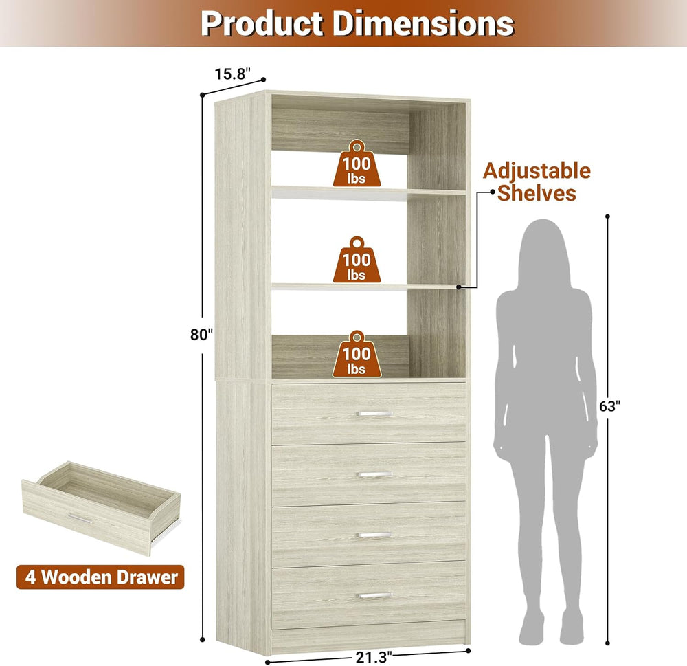 Aheaplus Closet Drawer System, 21.3" Wood Closet Organizer System,White Oak