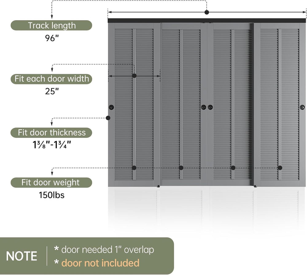 8FT/96in Bypass Double Sliding Pocket Door Hardware Kit,Commercial Grade,Alum...
