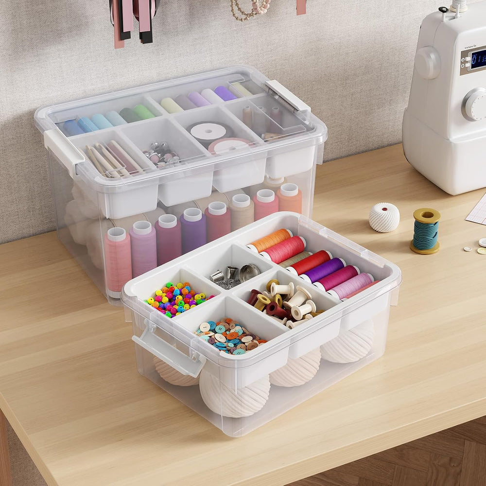 40Qt Stackable Storage Bin with Lid Tray Craft Box Organizer, 1Pack,WH