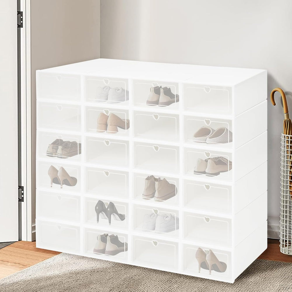24Pcs Shoe Storage Box, Shoe Box Side Open, Clear Shoe Boxes Stackable, Plast...