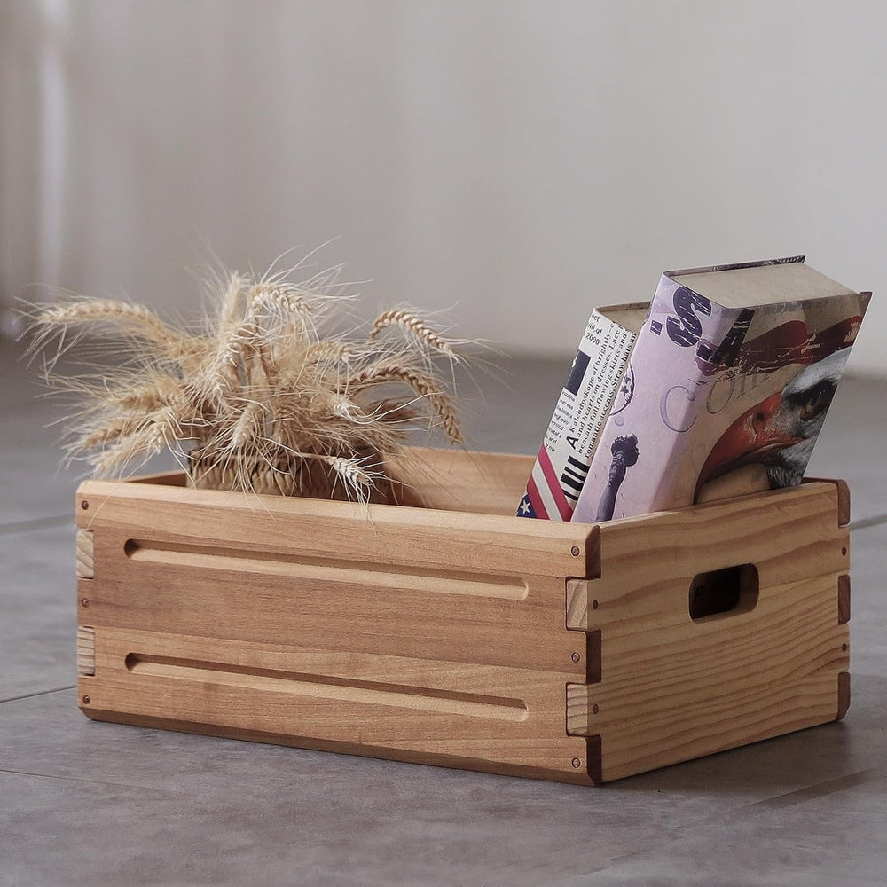 4 Pack Wooden Storage Bins of 16"x12"x6.25".Durable Open Solid...