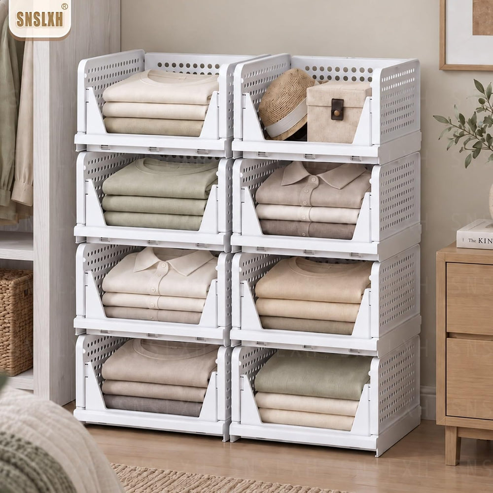 SNSLXH Closet Organizers and Storage, 5 Pack Stackable Closet Bins
