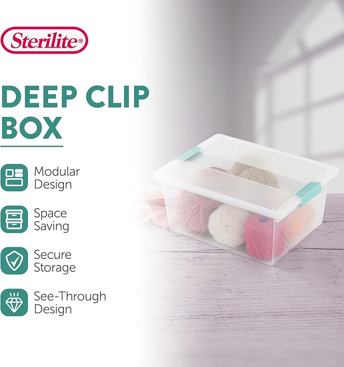 Sterilite 12-Pack Clip Box, Stackable Clear Plastic Bins