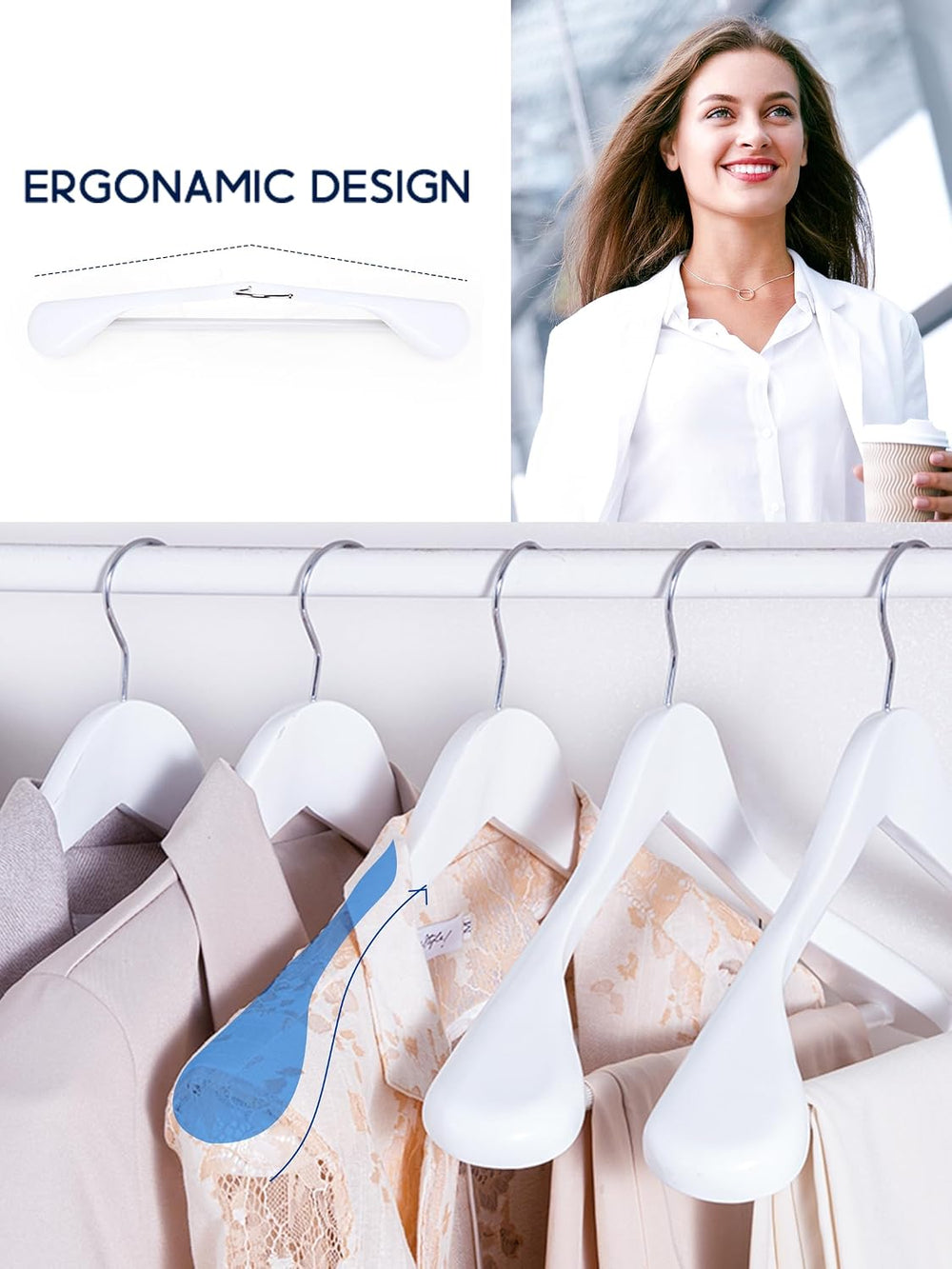 HOUSE DAY White Wooden Suit Hangers 6 Pack, Thick Wide Shoulder Hangers