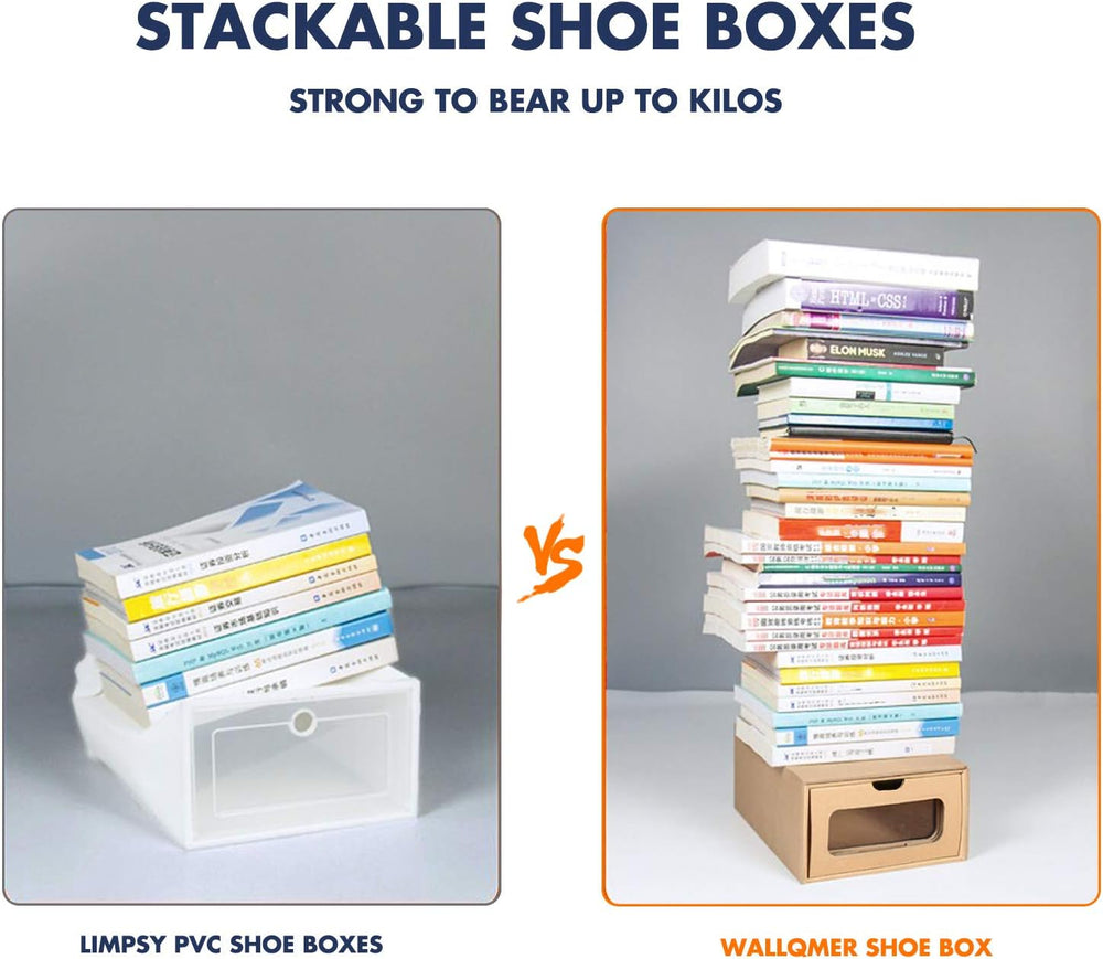 Shoe Boxes Cardboard, 12 Pack, Big Size, Waterproof, Heavy Duty, Stackable Sh...