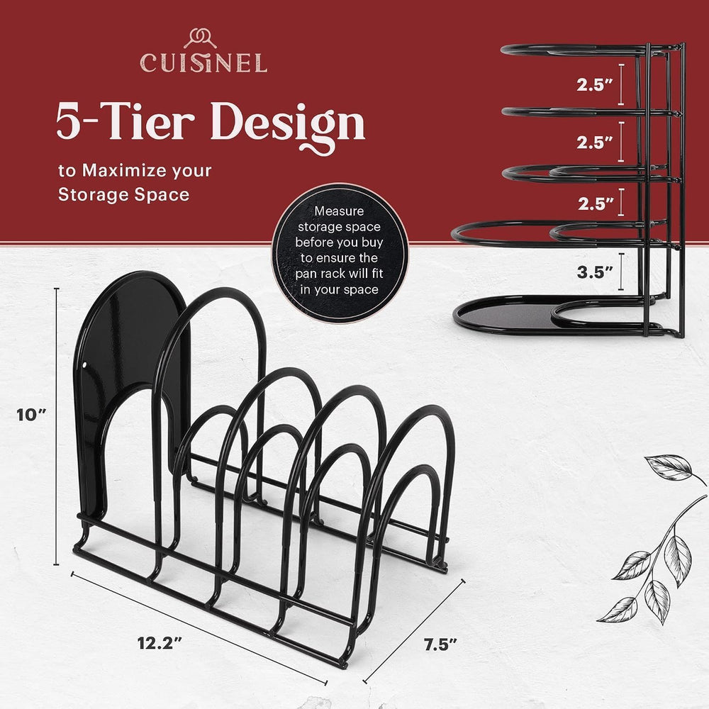 Cuisinel 5-Tier Pan Organizer for Cast Iron Skillets Griddles, Black 12.2"