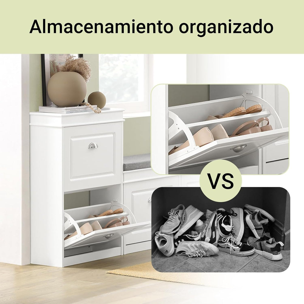 SoBuy Small Shoe Cabinet, Slim Shoe Rack 2 Flip-Drawers, Thin Shoe Storage Cu...