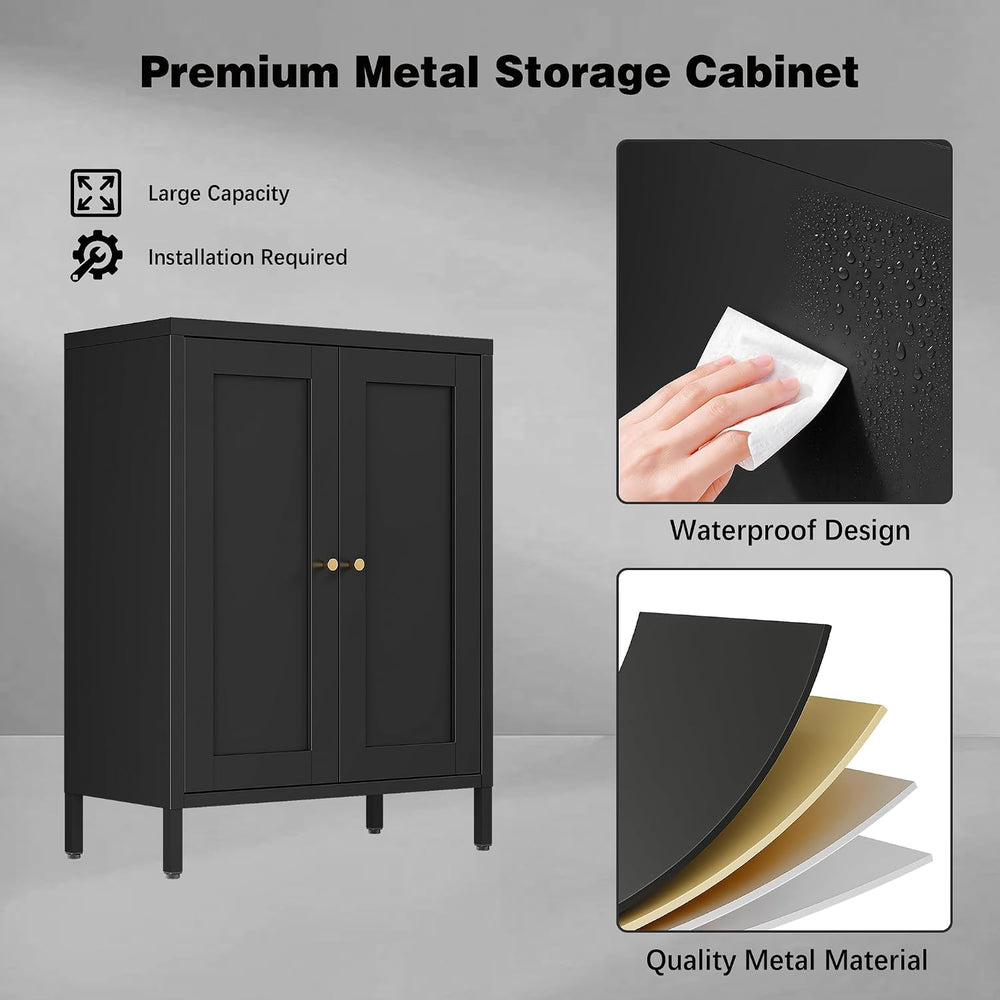 Bevivog Small Bathroom Storage Cabinet, Black Metal Locker Cabinet with 2 Doo...