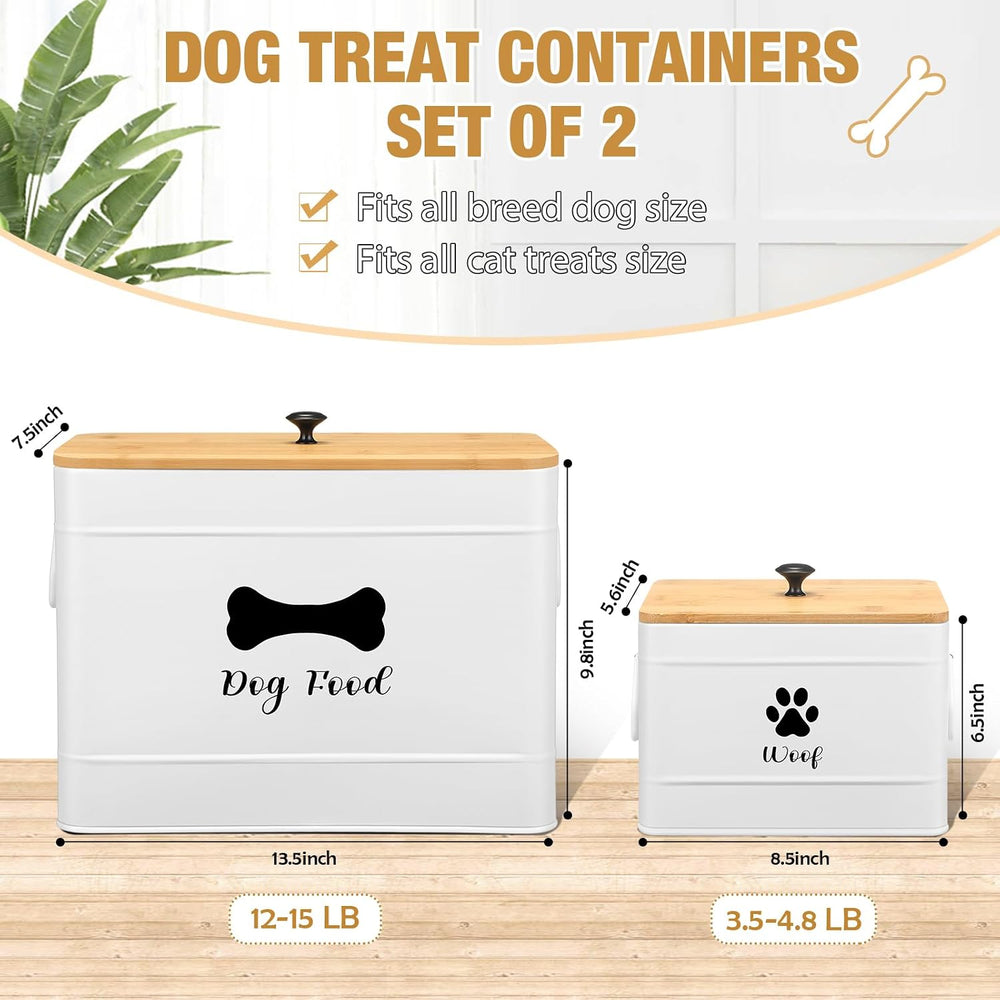 Newtay 2Pcs Extra Large Metal Dog Food Containers Airtight 12&3.5 Lb, White