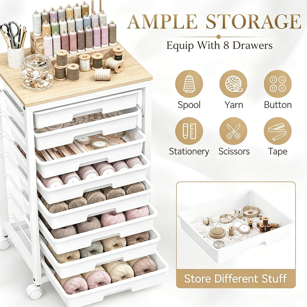 SYKIARIOL Rolling Cart with 8 Drawers,White