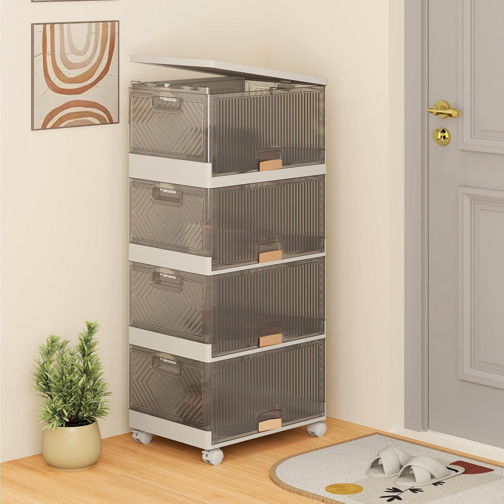 Giantex 4 Tier Stackable Storage Bins with Lids, 18 GalFoldable Shoe Storage ...