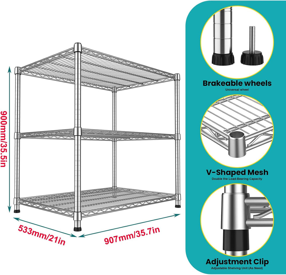 21"Depth Heavy Duty Wire Shelving Unit 3-Tier Metal Storage Shelves Adju...