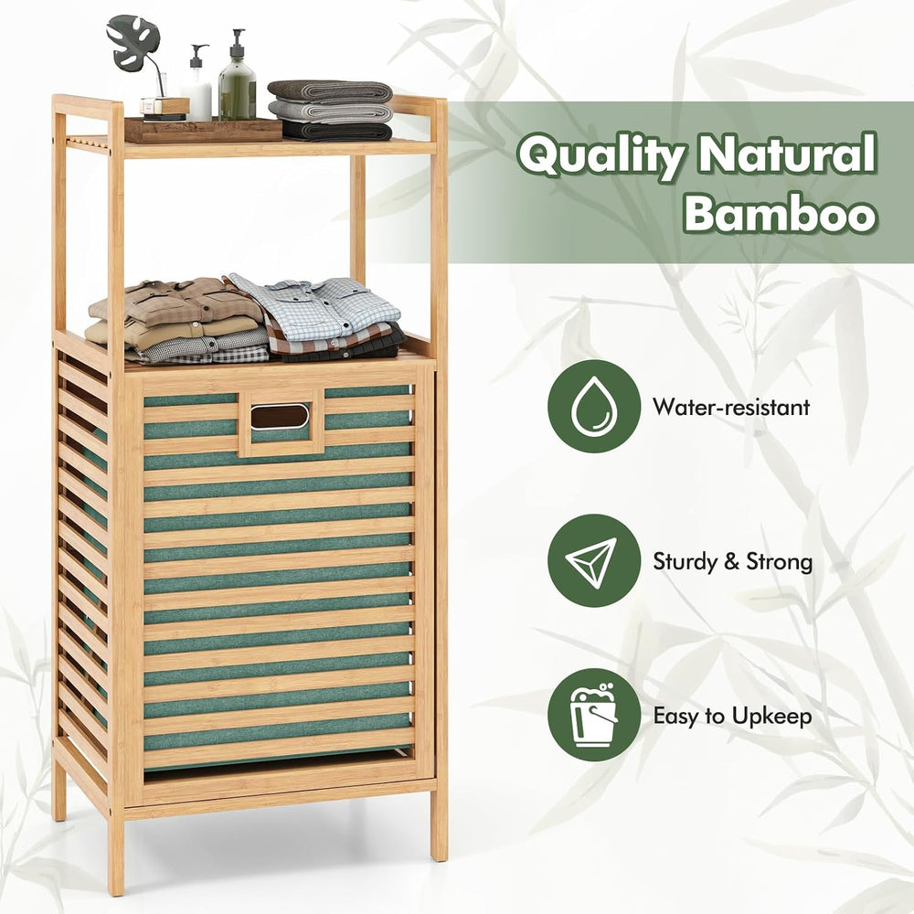 RELAX4LIFE Laundry Hamper Bamboo W/Removable Liner, 2-Tier Shelves Tilt-out D...