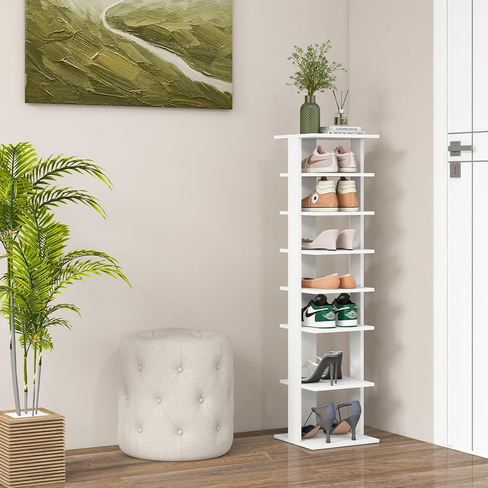 BETTARY 8 Tier Vertical Shoe Rack, Narrow Wooden Corner Shoe Organizer for Sm...