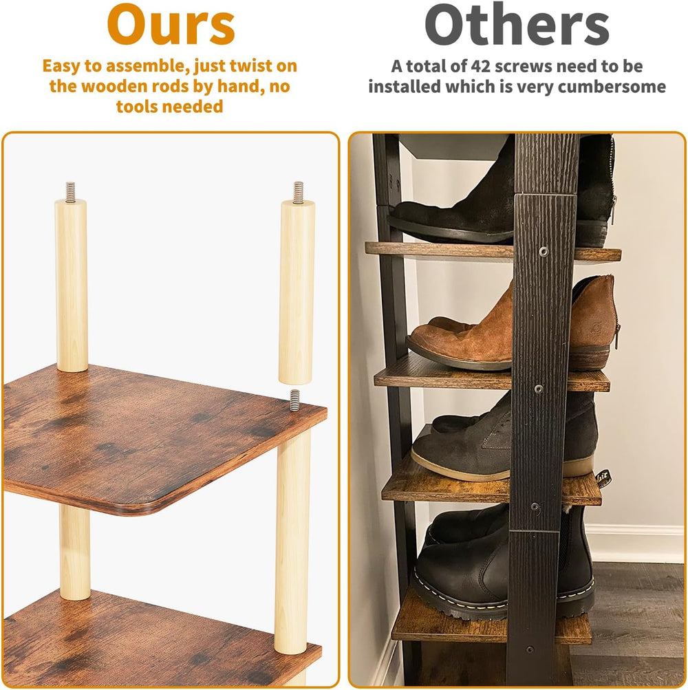 8 Tiers Vertical Shoe Rack, Tall Narrow Shoe Tower, Corner Shoe Rack, Brown