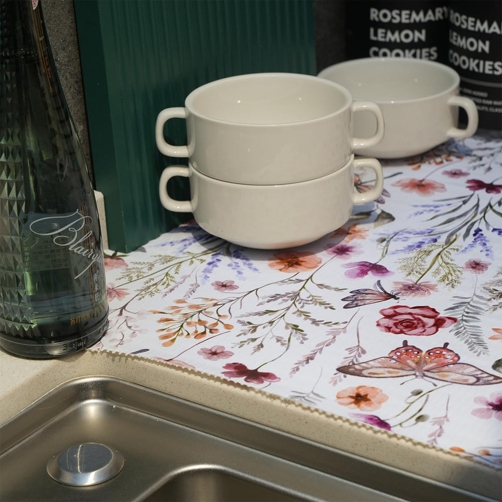 Floral Shelf and Drawer Liner for Kitchen Cabinets,24IN x 10FT
