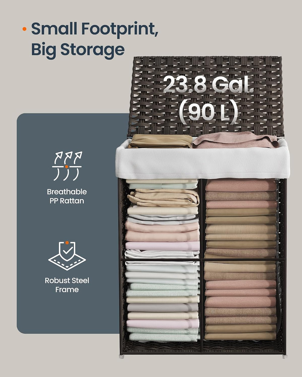 SONGMICS HOME Laundry Hamper with Lid, Clothes Basket with Removable Liner an...