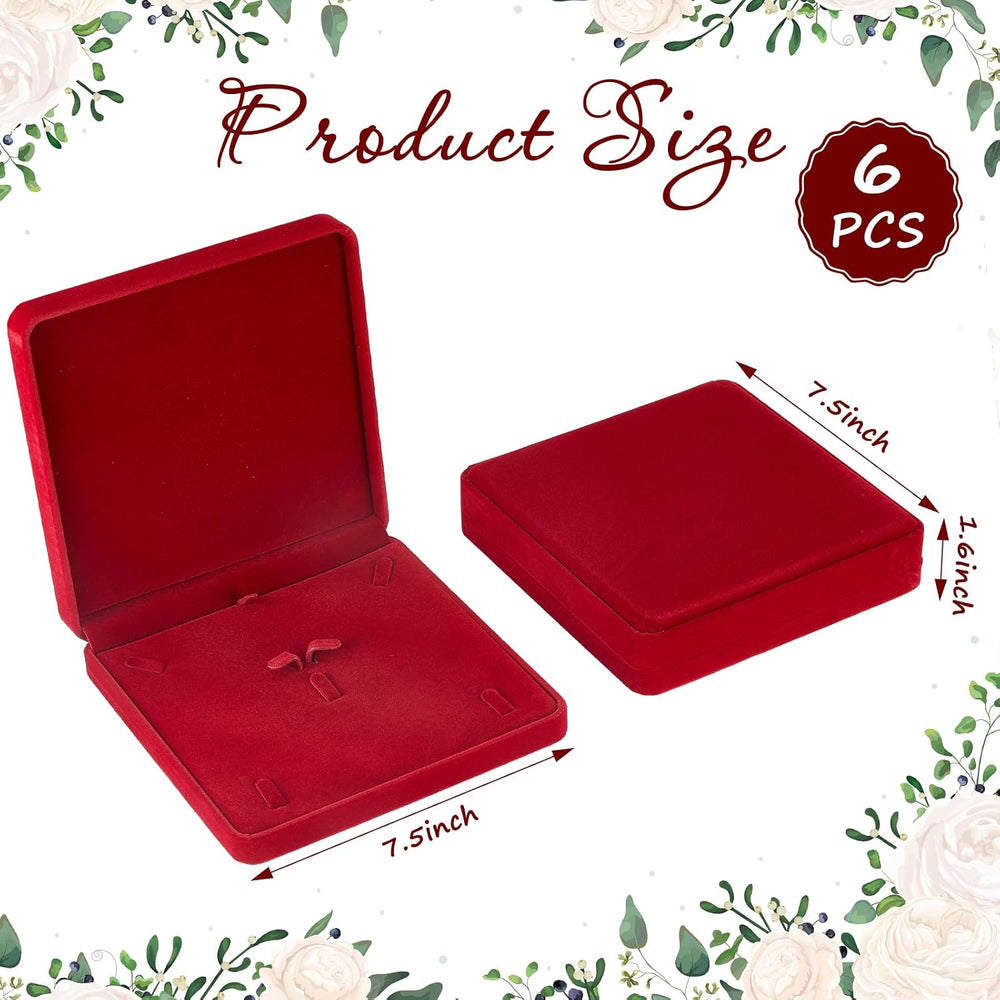 6 Pcs Jewelry Velvet Box Set, Large Necklace Gift Box for Women, Wine Red