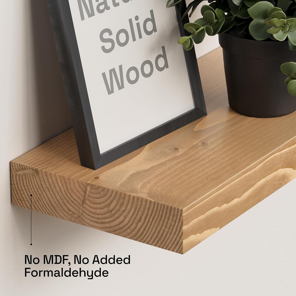 Natural Wood Floating Shelves for Wall 16 Inch Oak, Wooden Bathroom Shelf