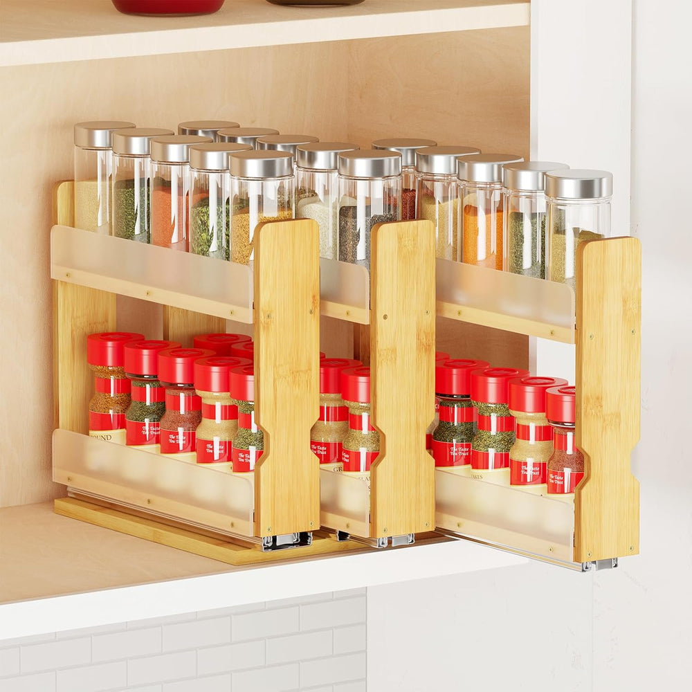 SpaceAid Bamboo Pull Out Spice Rack Organizer for Cabinet, Heavy Duty Slide O...