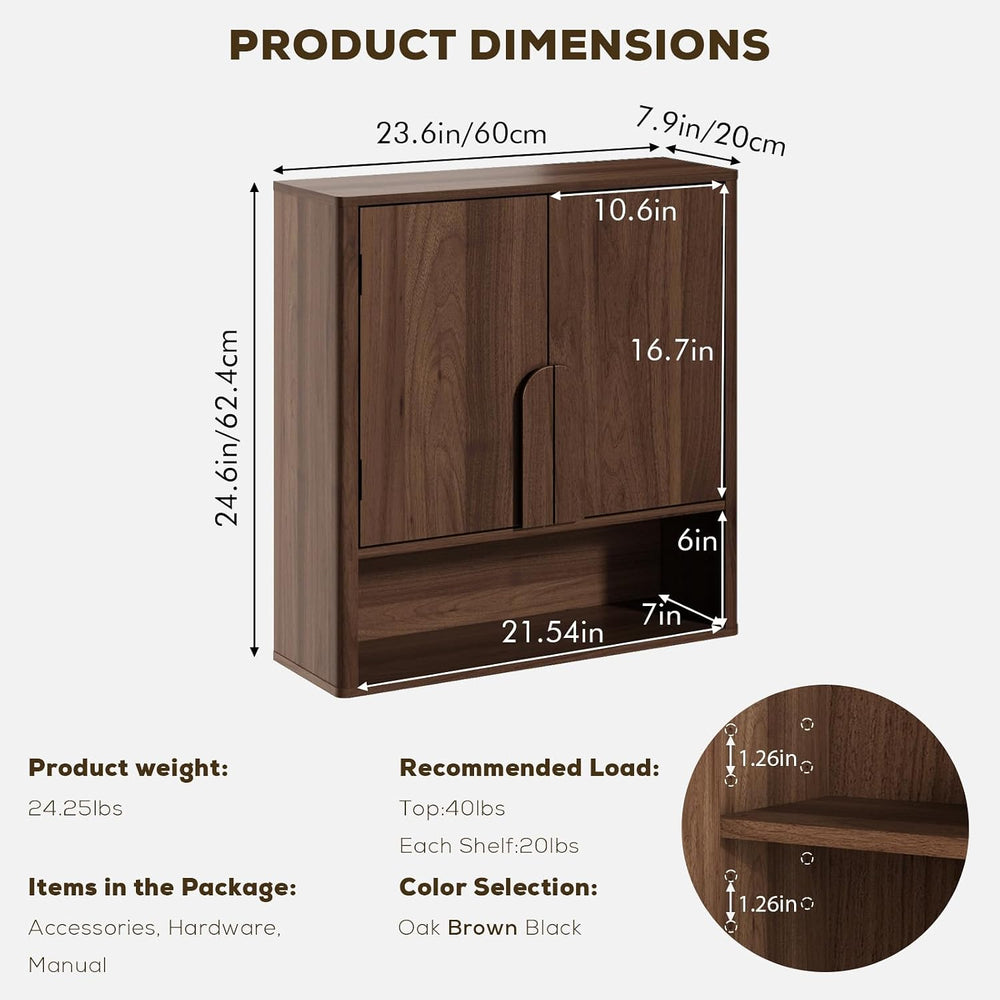 RUSTOWN Wall Mounted Bathroom Cabinets with Rounded Edges & Curved Handles