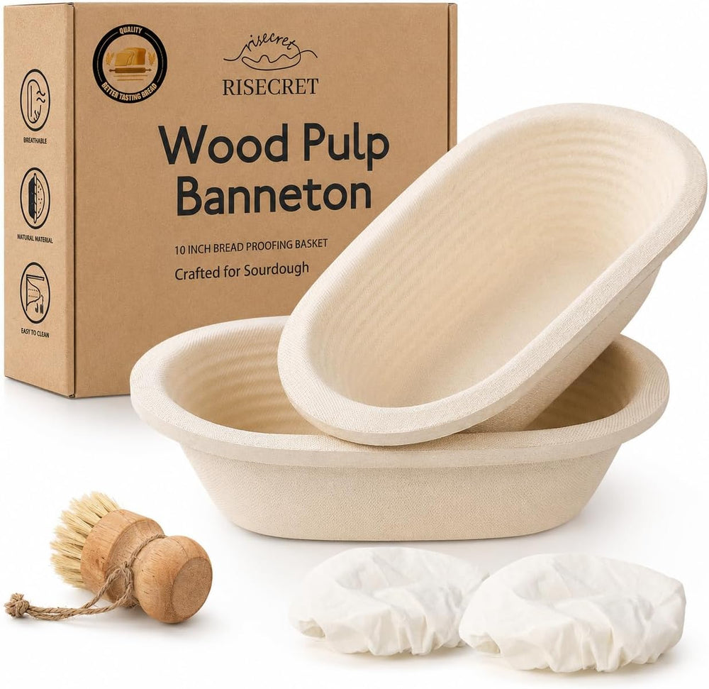 Non-Stick 10" Oval Wood Pulp Banneton Bread Proofing Basket Set Of 2, So...