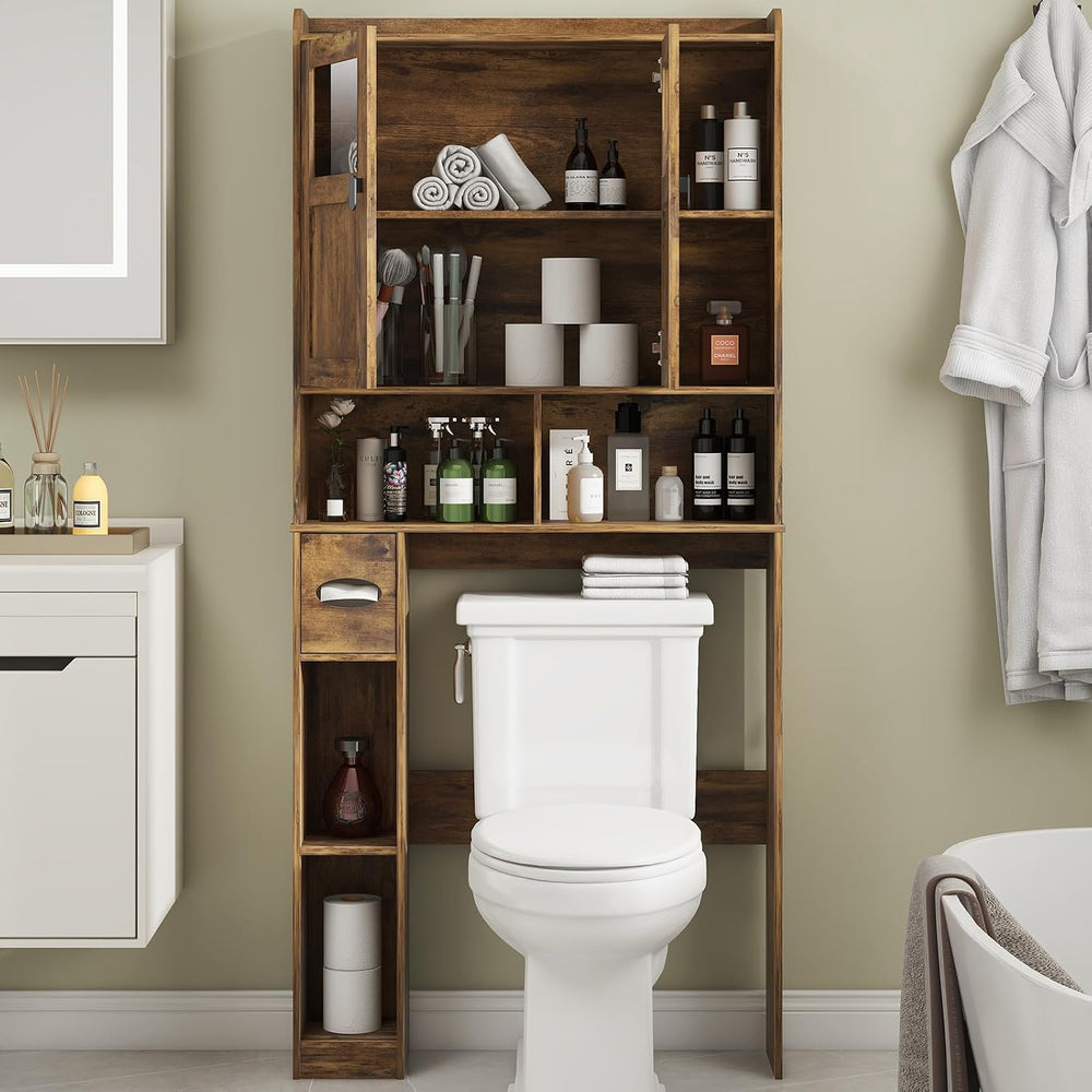 Vabches Over The Toilet Storage Cabinet with Doors and Shelves, Brown