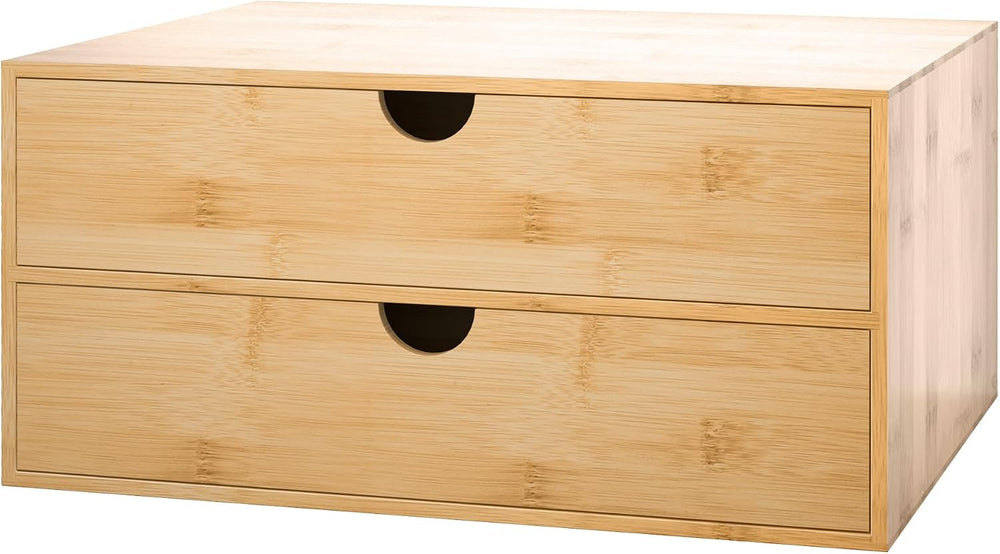 Bamboo Desk Drawer Organizer, Large Desktop Organizer with Drawers Tabletop S...