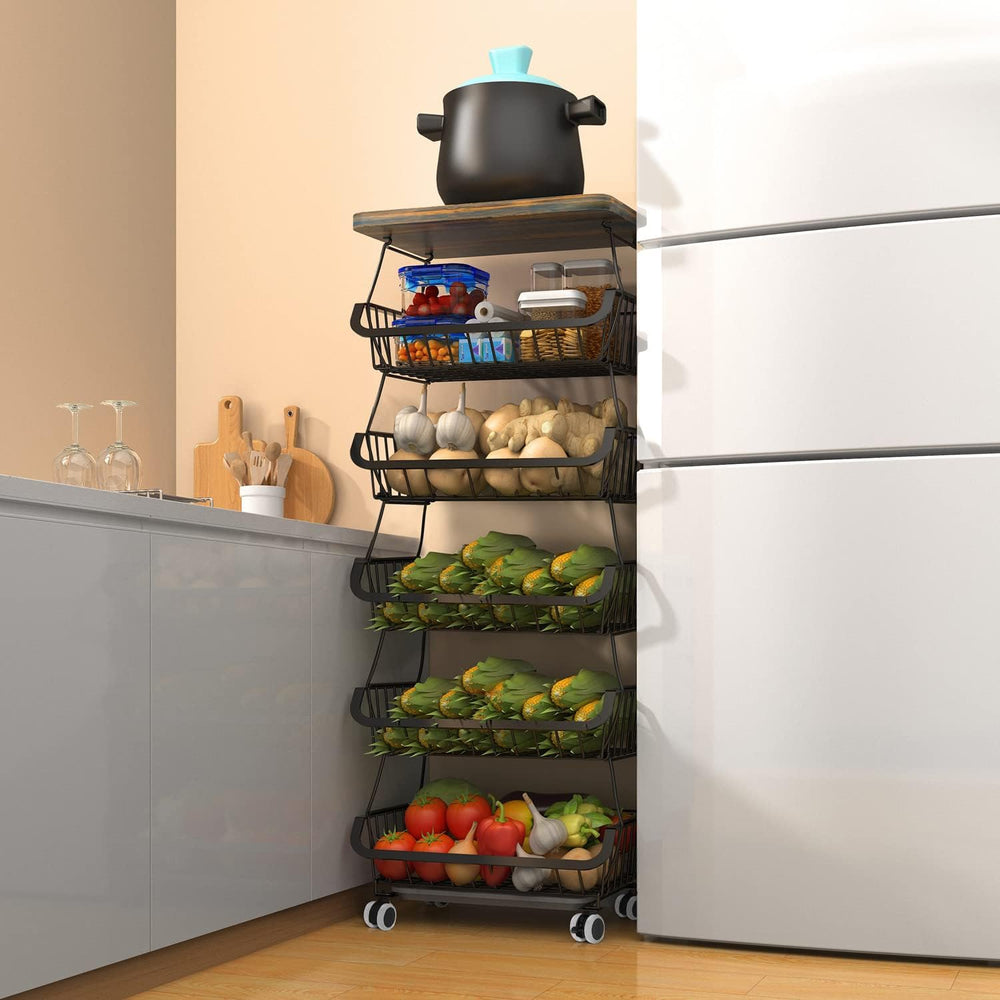 BEEY Metal Storage Baskets with Wheels, Metal Wire Market Basket Storage Orga...
