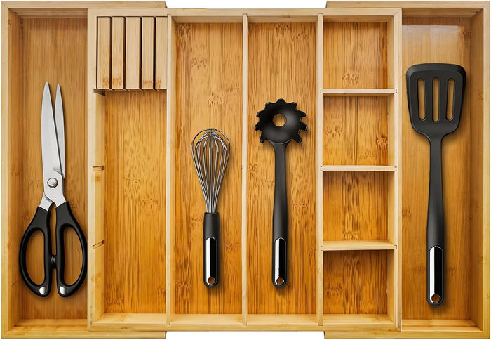Bamboo Expandable Drawer Organizer, 15"-22" Storage Tray