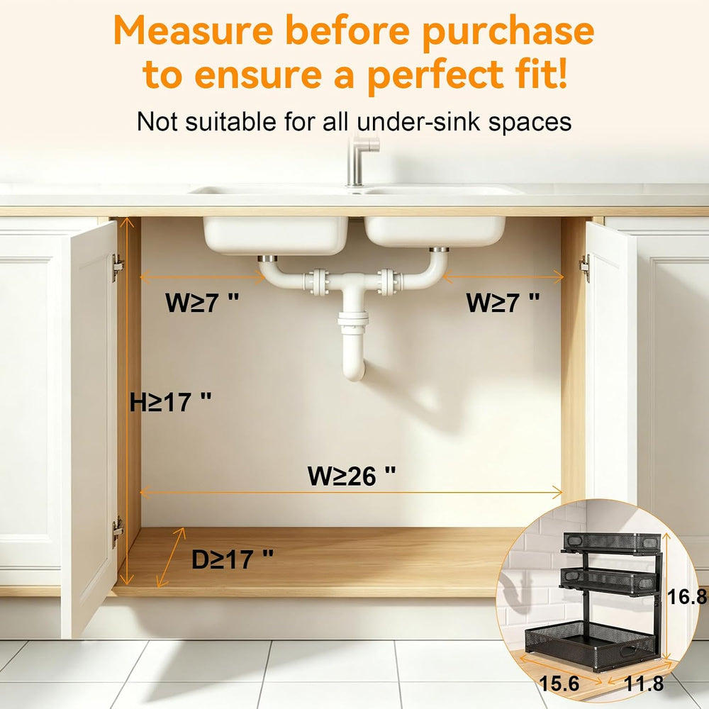 3 Tier Adjustable Under Sink Organizer for Bathroom & Kitchen(1Pack, Black)