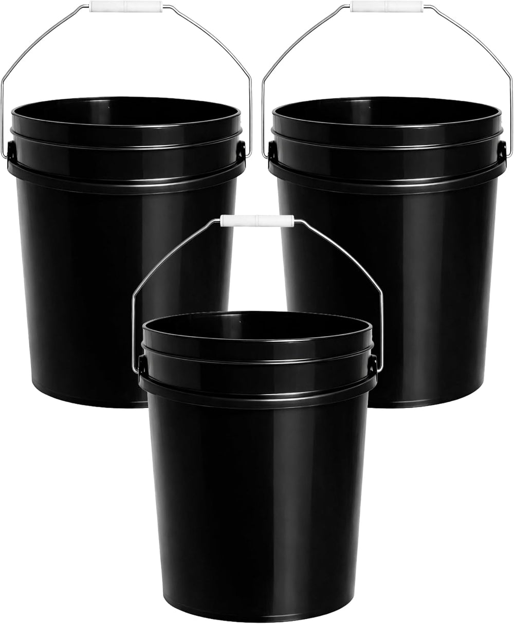 MKS Plastics Black 5-Gallon Heavy-Duty Bucket, No Lid Included, 3-Pack