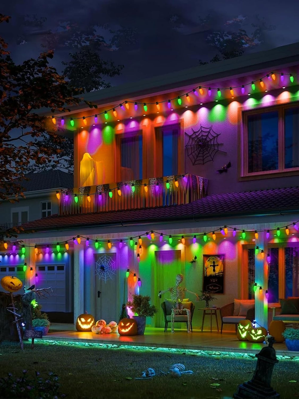 2 Pack C9 Halloween String Lights Plug in 66 FT 100 LED Orange Purple Green