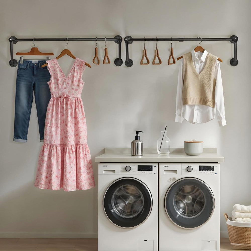 Industrial Pipe Clothing Rack,Heavy Duty Wall Mounted Black Iron Garment Bar,...