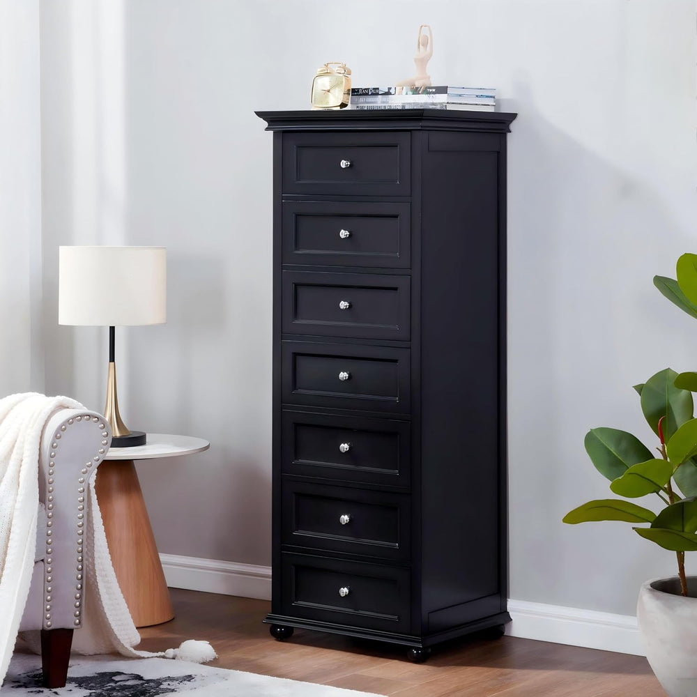Tall Black Dresser for Bedroom with 7 Drawers, 52" Tall Skinny Dresser