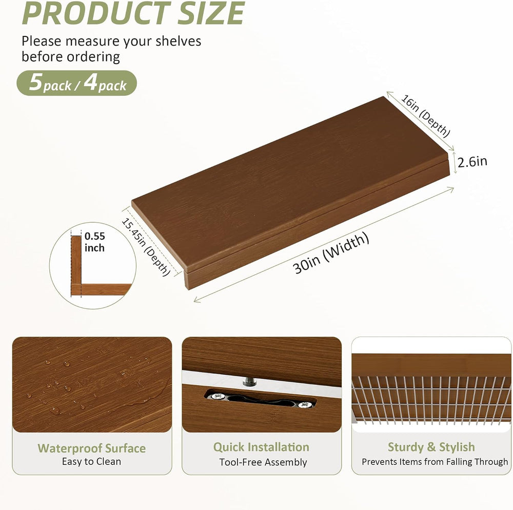 Wire Shelf Covers,30" W x 16" D,5pcs,Walnut