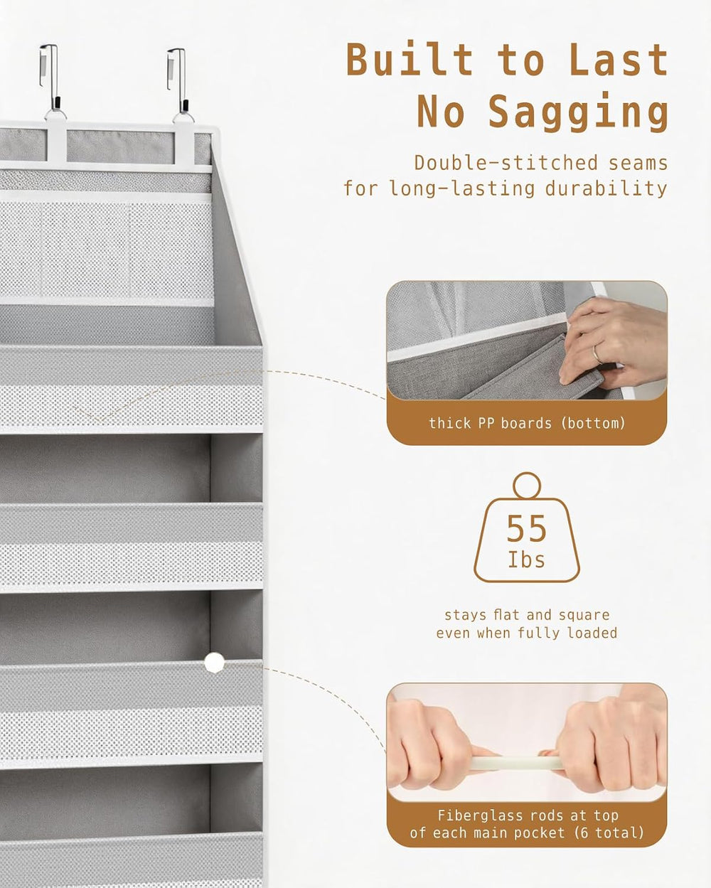 KMSCO Over The Door Organizer 6 Large +13 Mesh Side Pockets