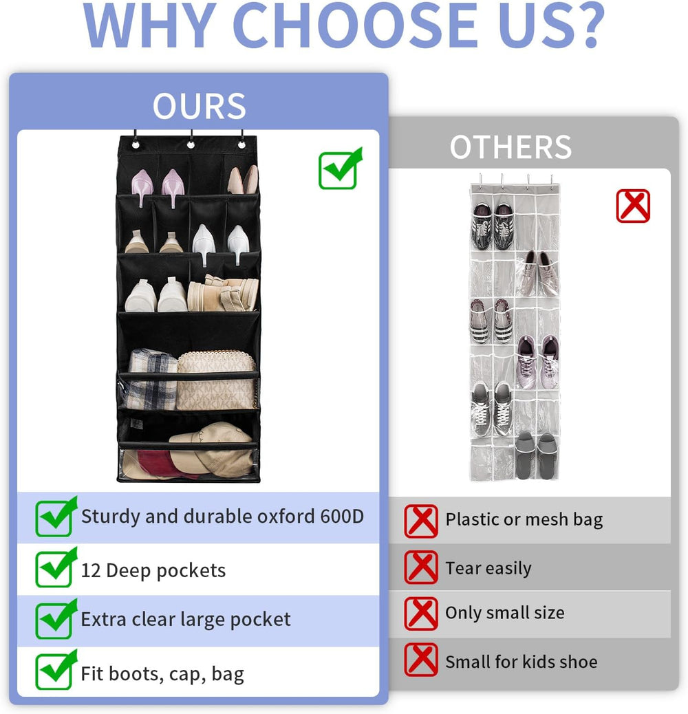 2 Pack Over the Door Shoe Organizers, Hanging Shoe Organizers Large Pockets
