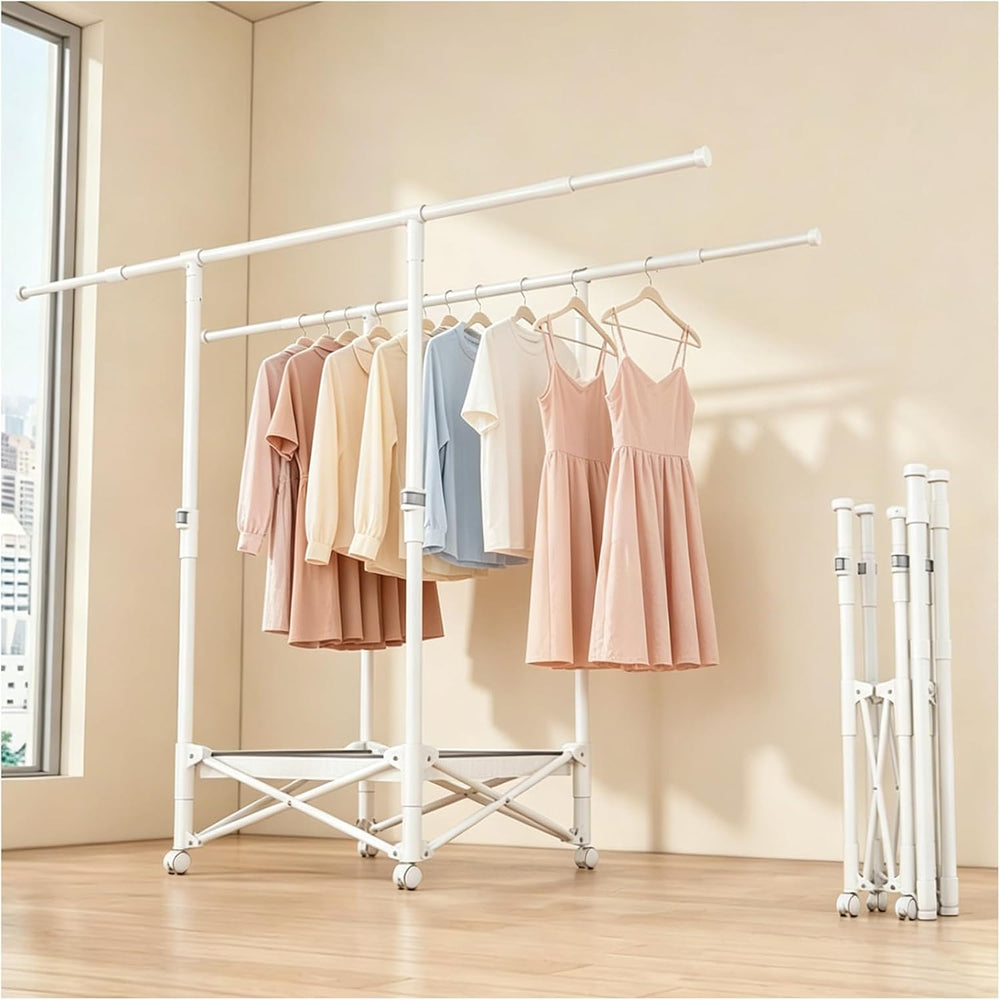 Foldable Collapsible Rolling Clothes Drying Rack,Adjustable Double Rods Laund...