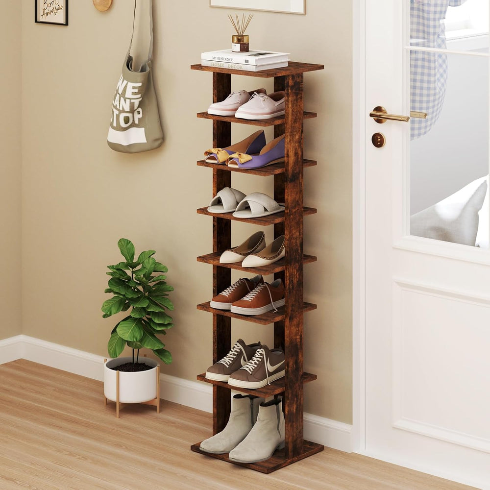 Tangkula 8-Tier Vertical Shoe Rack, Space-Saving Corner Shoe Organizer for 7 ...